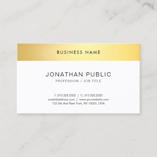 Simple Template Modern Elegant Gold White Top Business Card