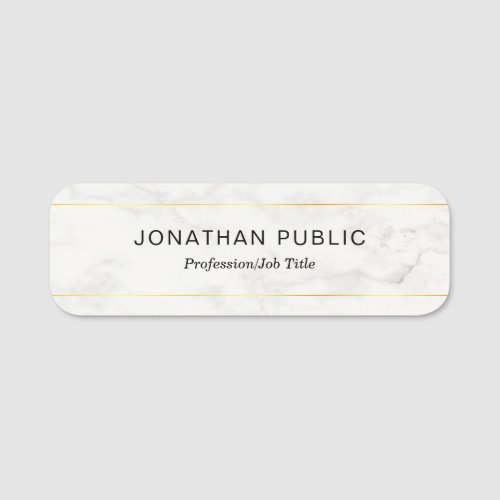 Simple Template Modern Gold And White Marble Name Tag