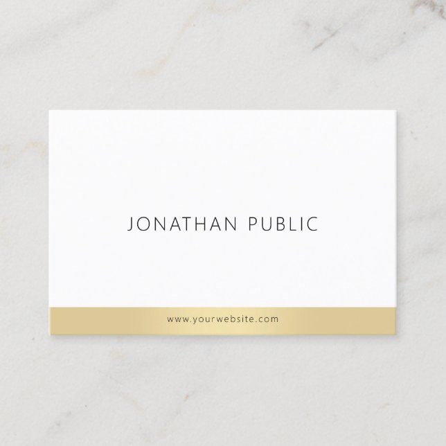 Simple Template Trendy Elegant Gold White Modern Business Card (Front)