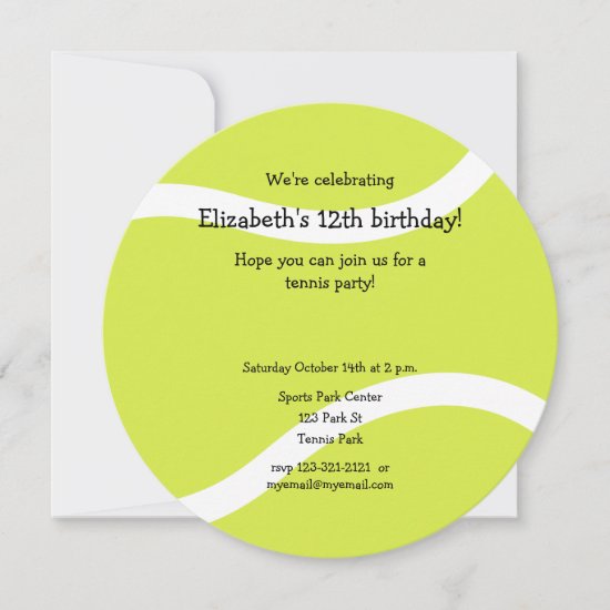 simple tennis ball birthday party  announcement