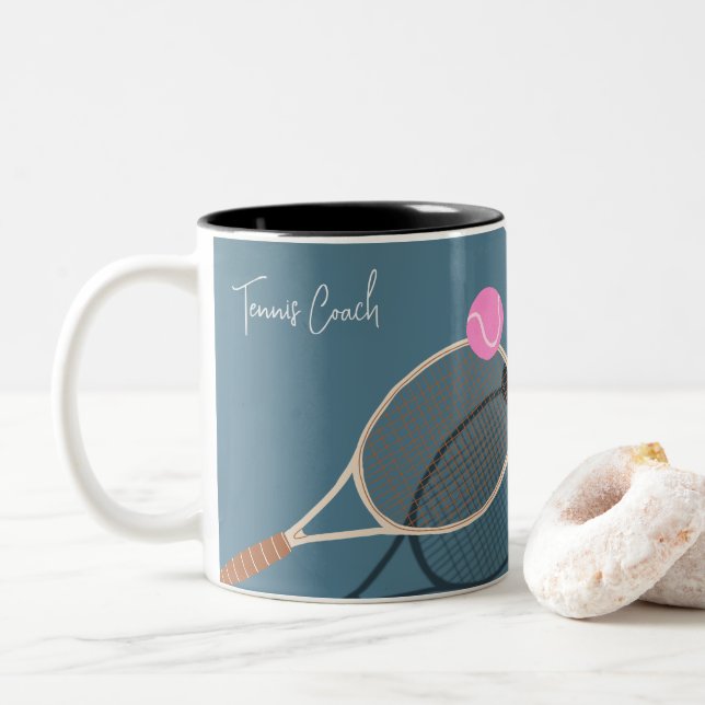 Simple Tennis Modern Pastel Two-Tone Coffee Mug (With Donut)