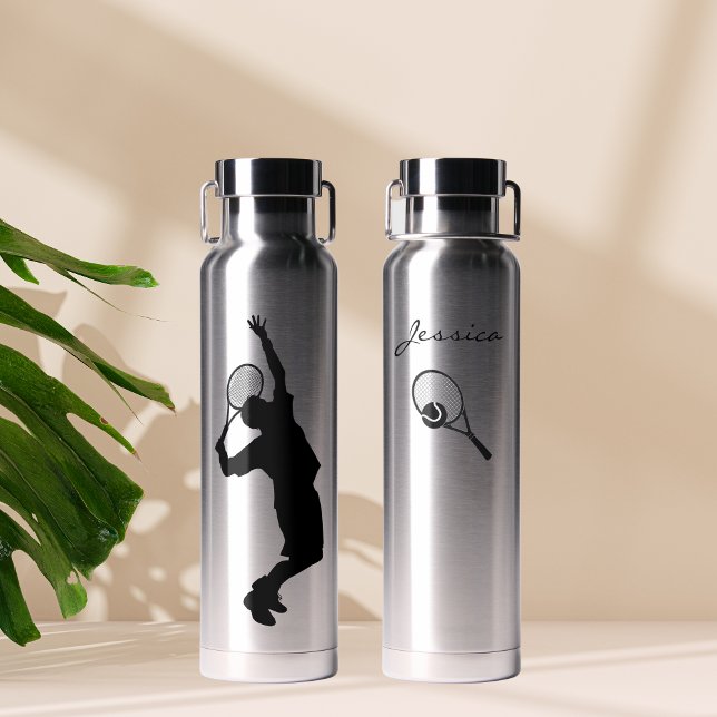 Simple Tennis Player Silhouette Personalized Water Bottle (Creator Uploaded)
