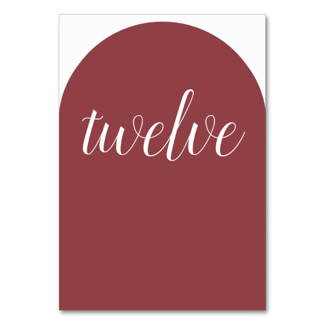 Simple Terra Rosa Rounded Table Number (Front)