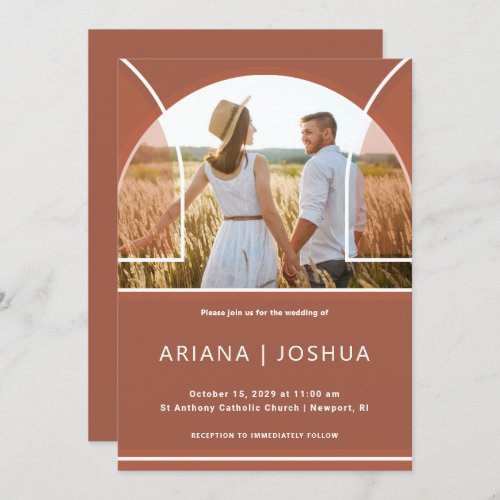 Simple Terracotta Arch Photo Wedding Invitation