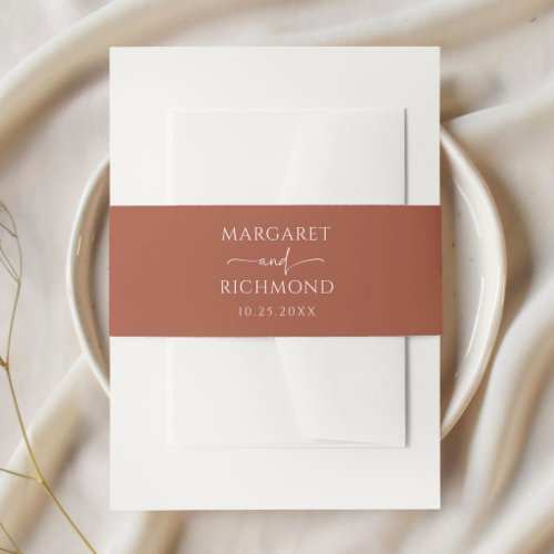 Simple Terracotta Boho Minimalist Elegant Wedding Invitation Belly Band