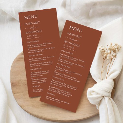 Simple Terracotta Boho Modern Elegant Wedding Menu