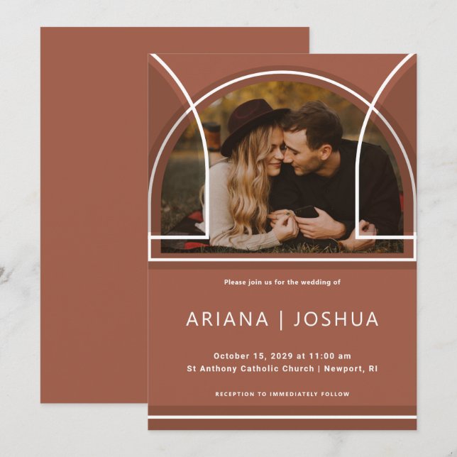 Simple Terracotta Botanical Bouquet with Monograms Invitation (Front/Back)