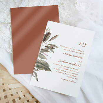 Simple Terracotta Botanical Bouquet With Monograms Invitation by Spindle_and_Rye at Zazzle