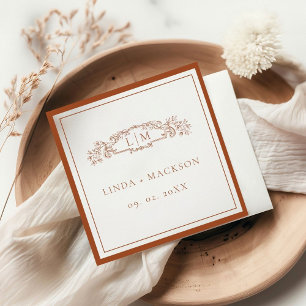 Simple Terracotta botanical crest monogram wedding Napkins