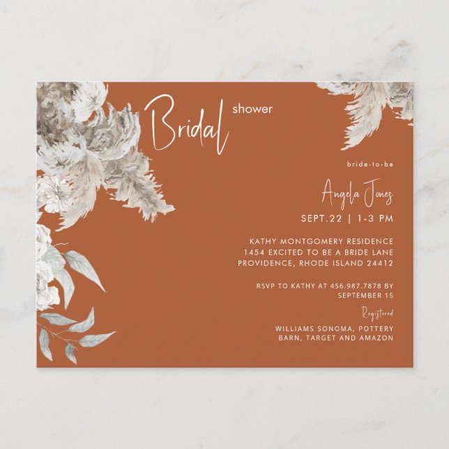 Simple Terracotta Bridal Shower  Postcard (Front)