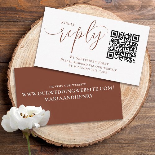 Simple Terracotta Calligraphy Reply  QR Code Enclosure Card
