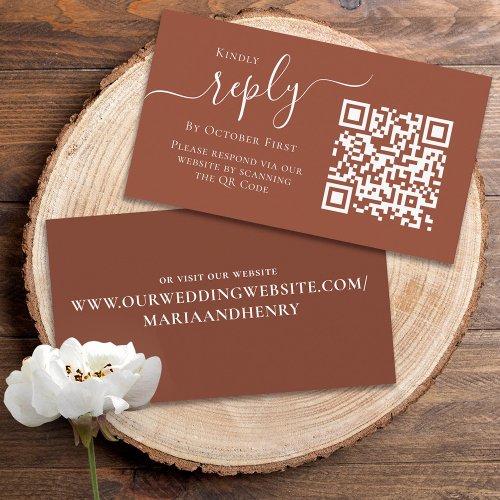 Simple Terracotta Calligraphy Reply QR Code Online Enclosure Card