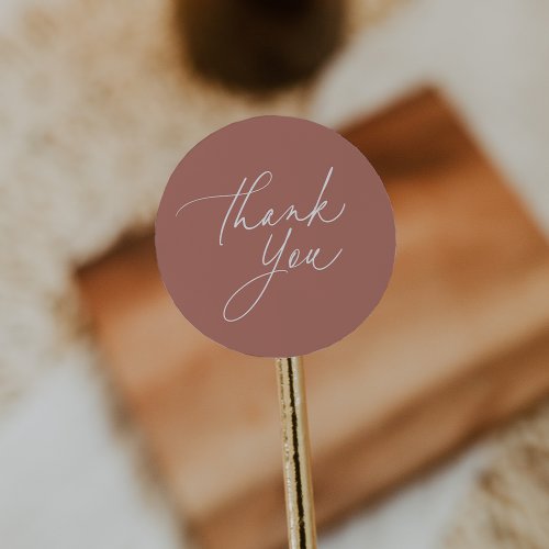 Simple Terracotta Calligraphy Script Thank You Classic Round Sticker