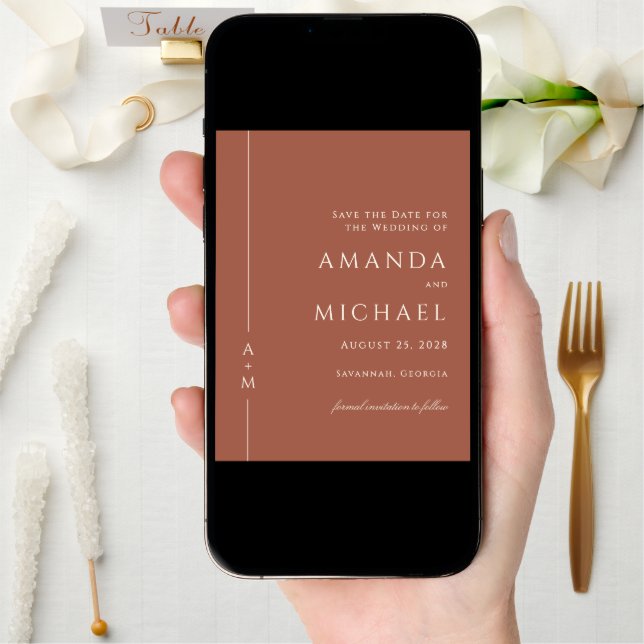 Simple Terracotta Classic Monogram Save the Date (Front Digital)