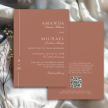 Simple Terracotta Elegant Monogram QR code Wedding