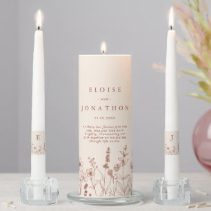 Simple Terracotta Fall Rustic  Wildflower Wedding Unity Candle Set