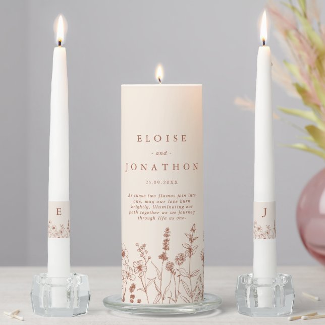 Simple Terracotta Fall Rustic  Wildflower Wedding Unity Candle Set (In Situ)