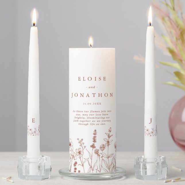 Simple Terracotta Fall Rustic  Wildflower Wedding Unity Candle Set (In Situ)
