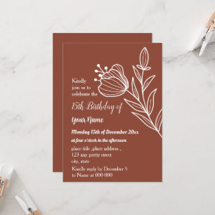 Simple terracotta floral birthday invitation