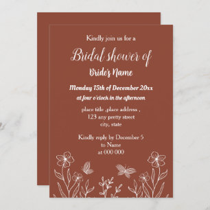 Simple terracotta floral bridal shower invitation