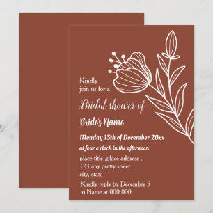 Simple terracotta floral bridal shower invitation