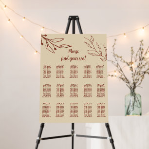 Simple terracotta floral wedding seating chart foam board