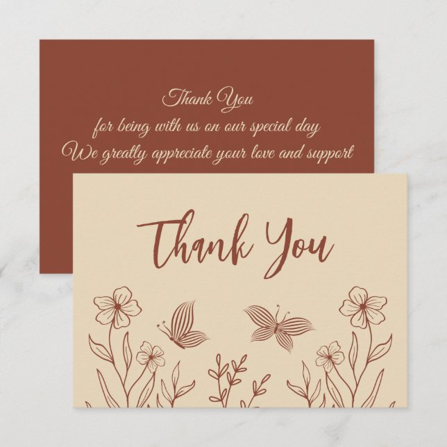 Simple terracotta floral wedding thank you card (Front/Back)