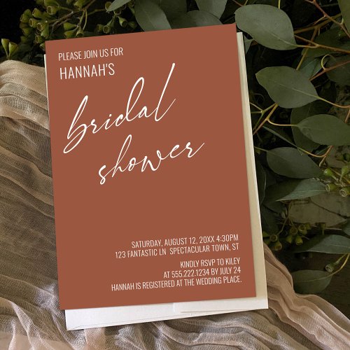 Simple Terracotta Handwriting Bridal Shower Invitation