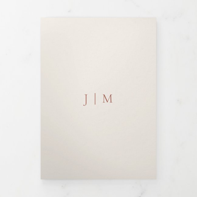 Simple Terracotta minimalist wedding Tri-Fold Card
