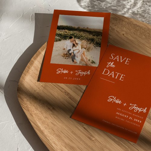 Simple Terracotta Modern Boho Chic Photo Wedding Save The Date
