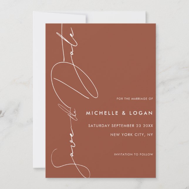 Simple Terracotta Modern Handwritten Script Save The Date (Front)