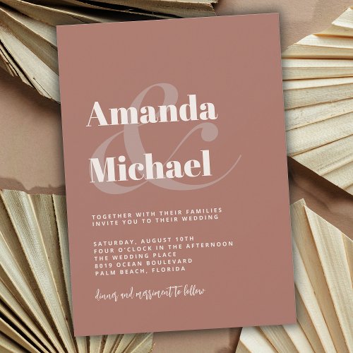 Simple Terracotta Modern Minimalist Wedding Invitation