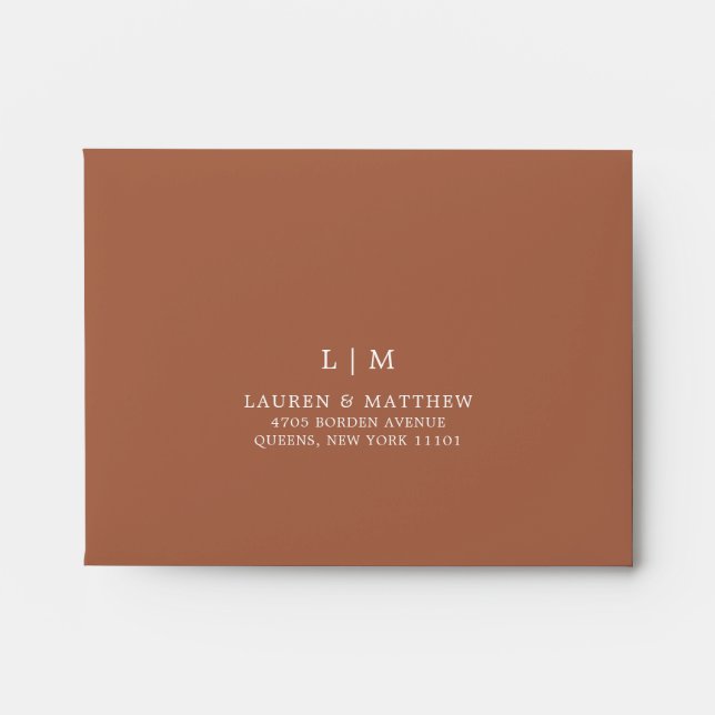 Simple Terracotta Monogram Elegant RSVP Wedding Envelope (Front)