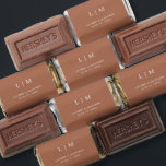 Simple Terracotta Monogram Elegant Wedding Hershey's Miniatures<br><div class="desc">Simple terracotta wedding favor Hershey's Miniature candy featuring a modern yet elegant design with your two letter monogram along with your names and date in white over a burnt orange / rust background. The back has your personalized message. The font and background colors may be changed to any colors you...</div>