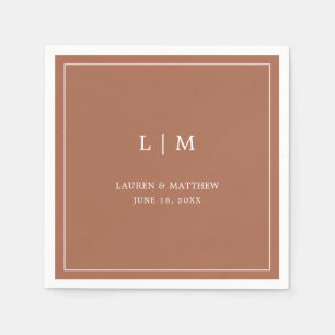 Simple Terracotta Monogram Elegant Wedding Napkins