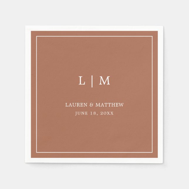 Simple Terracotta Monogram Elegant Wedding Napkins (Front)