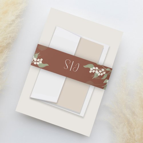 Simple Terracotta Monogram Greenery Floral Foliage Invitation Belly Band