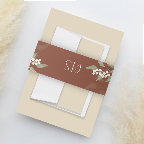 Simple Terracotta Monogram Greenery Floral Foliage Invitation Belly Band