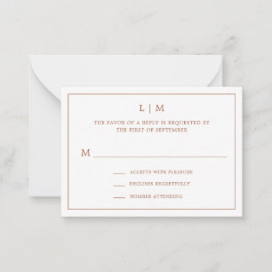Simple Terracotta Monogram Mini Wedding RSVP Note Card