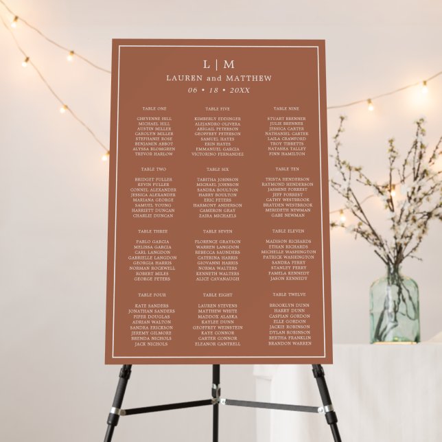 Simple Terracotta Monogram Wedding Seating Chart Foam Board (In Situ (Stand))