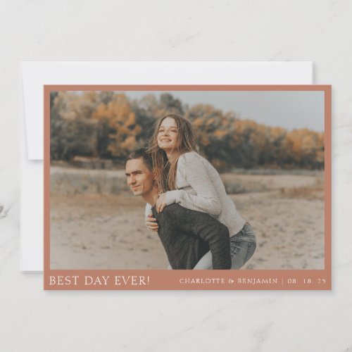 Simple Terracotta Photo Best Day Ever Wedding Thank You Card