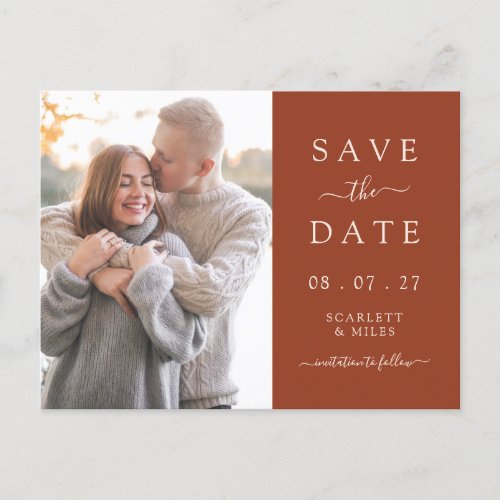 Simple Terracotta Photo Save The Date Wedding Announcement Postcard