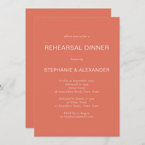 Simple Terracotta Rehearsal Dinner Invitation