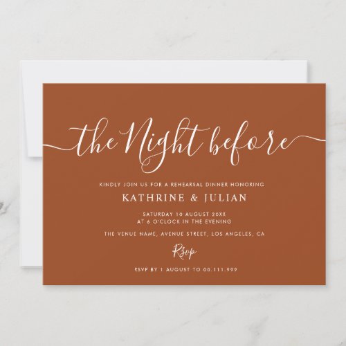 simple terracotta rehearsal dinner invitation