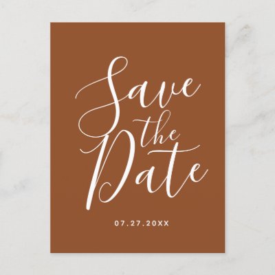 Simple Terracotta Save The Date Boho Wedding Postcard