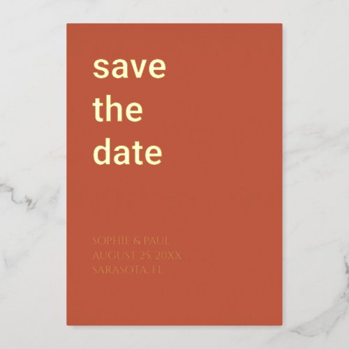 Simple Terracotta Save the Date Foil Invitation