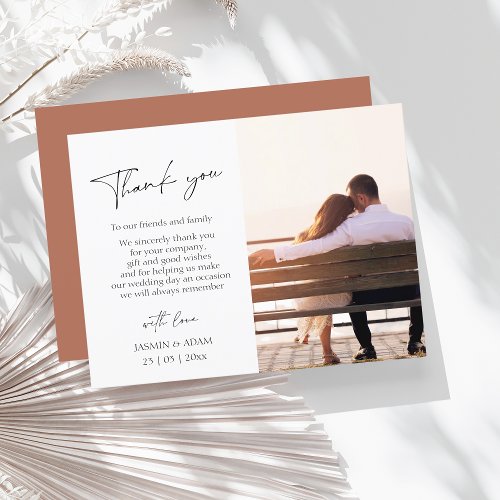 Simple Terracotta Script Photo Wedding Thank You Postcard