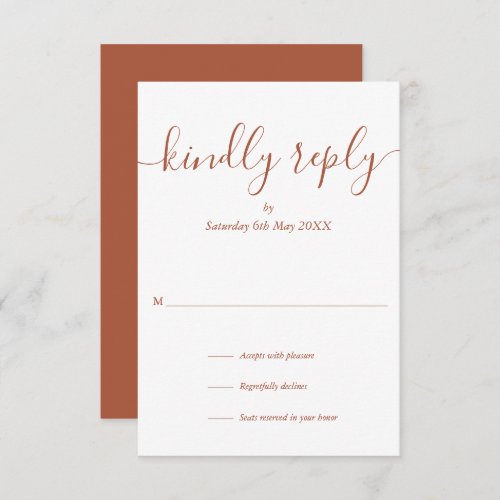 Simple Terracotta Script Wedding Kindly Reply RSVP Card