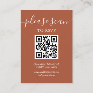Simple Terracotta Script Wedding RSVP QR Code Enclosure Card