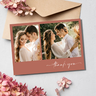 Simple Terracotta Two Photo Wedding Thank You Card